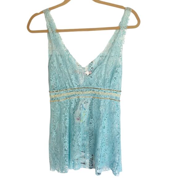 Zoompy Blue Sheer Lace Babydoll Tank Size S Fairy Angelcore Bohemian Feminine - Picture 1 of 5